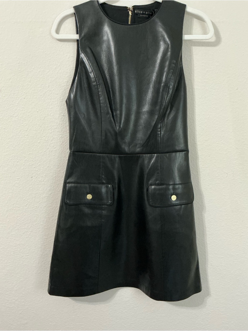 ALICE + OLIVIA  Marcella Faux-Leather Minidress Size 10 (runs small) NWT - Picture 12 of 15